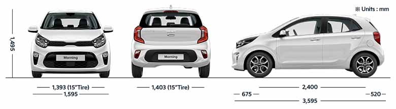 Kích thước xe Kia Morning: Vừa vặn trong lòng phố thị