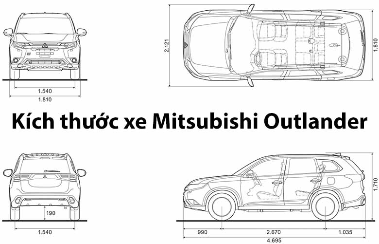 Kích thước xe Mitsubishi Outlander: Đánh giá chi tiết từng thông số từ A-Z