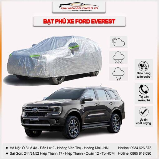 Bạt phủ xe Ford Everest 3 lớp vải dù Oxford