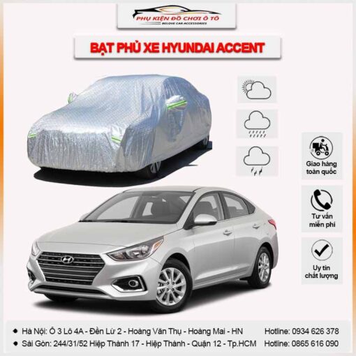 Bạt phủ xe Hyundai Accent 3 lớp vải dù Oxford