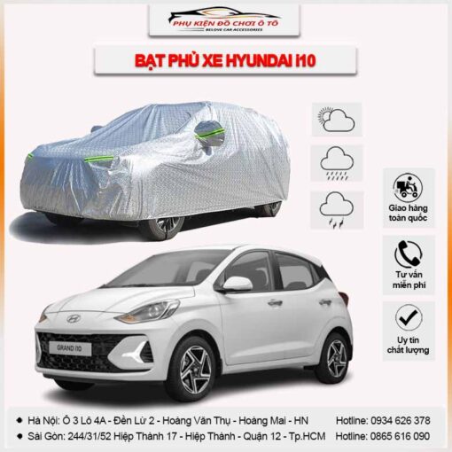Bạt phủ xe Hyundai i10 3 lớp vải dù Oxford