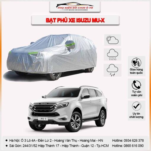 Bạt phủ xe Isuzu MU-X 3 lớp vải dù Oxford