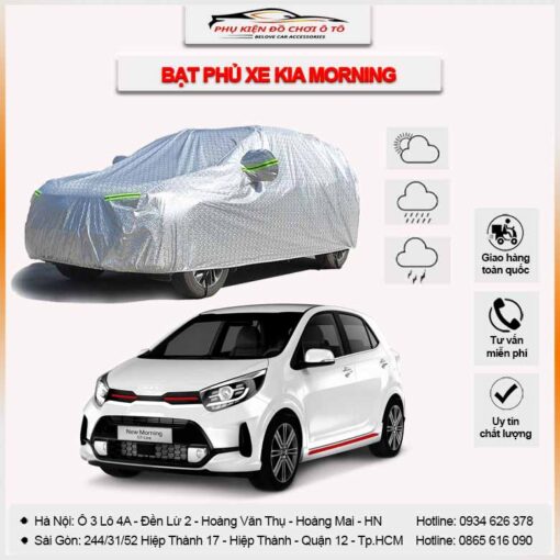Bạt phủ xe ô tô Kia Morning 3 lớp vải dù Oxford