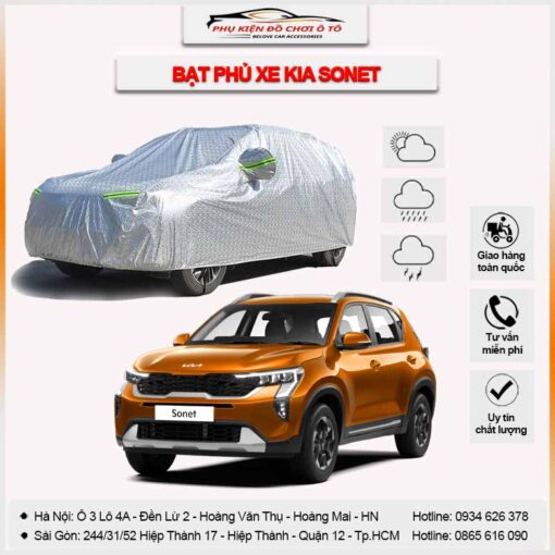 Bạt phủ xe ô tô Kia Sonet 5 chỗ 3 lớp vải dù Oxford