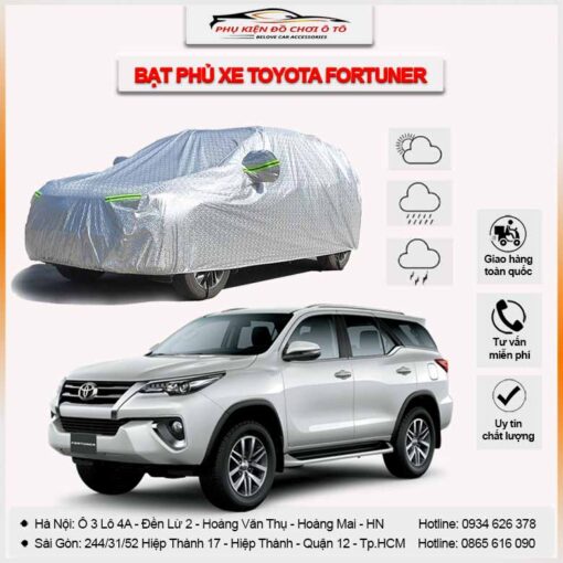 Bạt phủ xe ô tô Toyota Fortuner 3 lớp vải dù Oxford