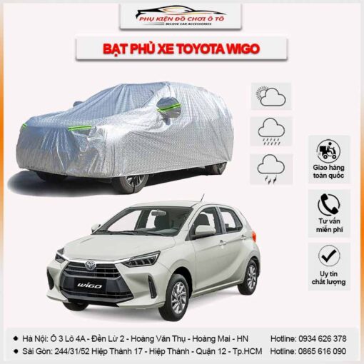 Bạt phủ xe ô tô Toyota Wigo 3 lớp vải dù Oxford