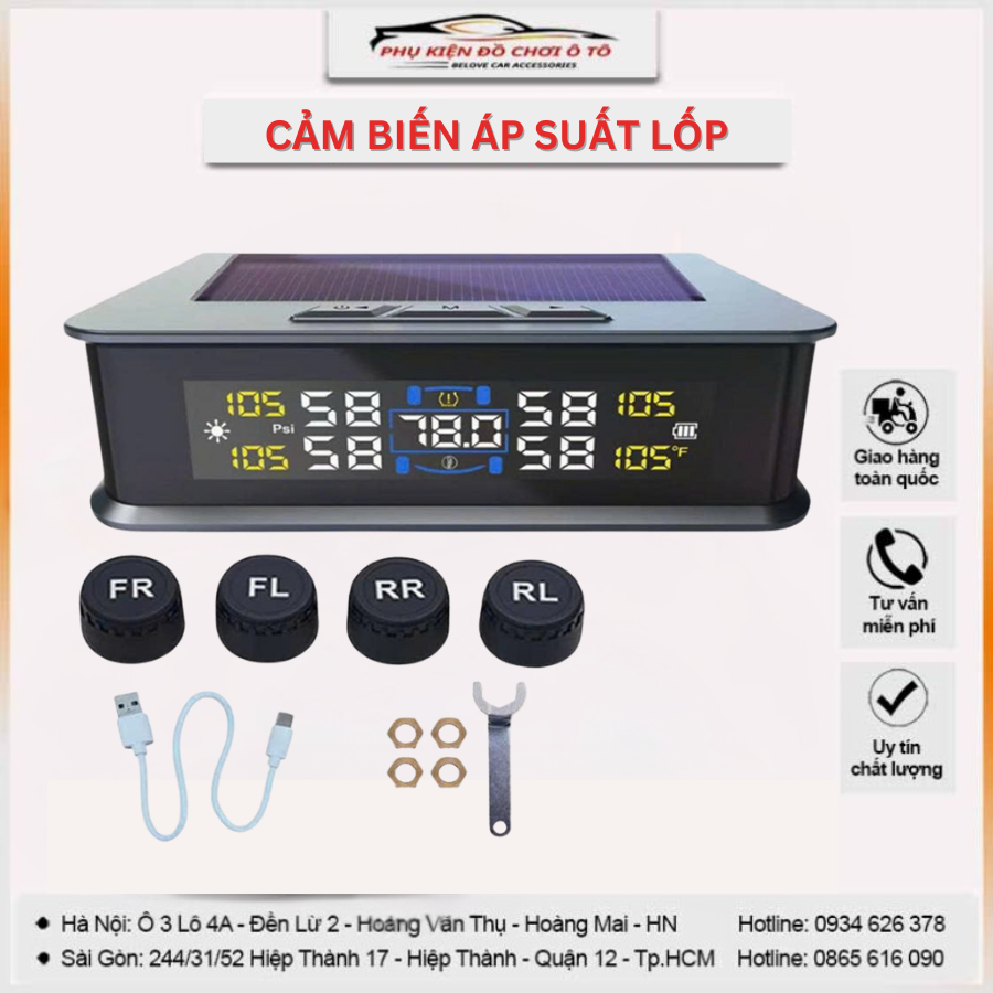 Cảm Biến Áp Suất Lốp Cảnh Báo Âm Thanh Bằng Tiếng Việt, Màn Hình Oled, Thiết Kế Sang Trọng