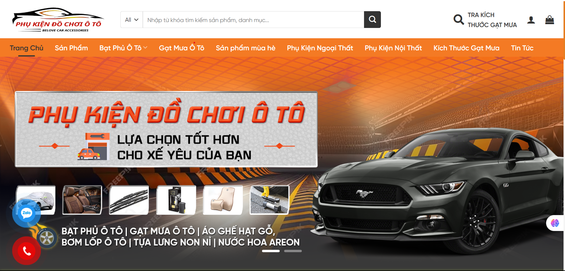 Giao diện trang web Phụ kiện đồ chơi ô tô VN.